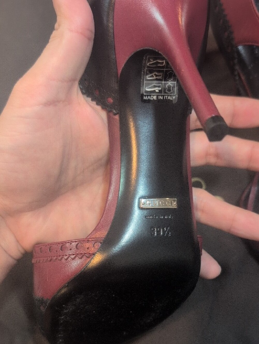 Gucci Burgundy and Black Mary Jane Peep-Toe Heels - Picture 3 of 3
